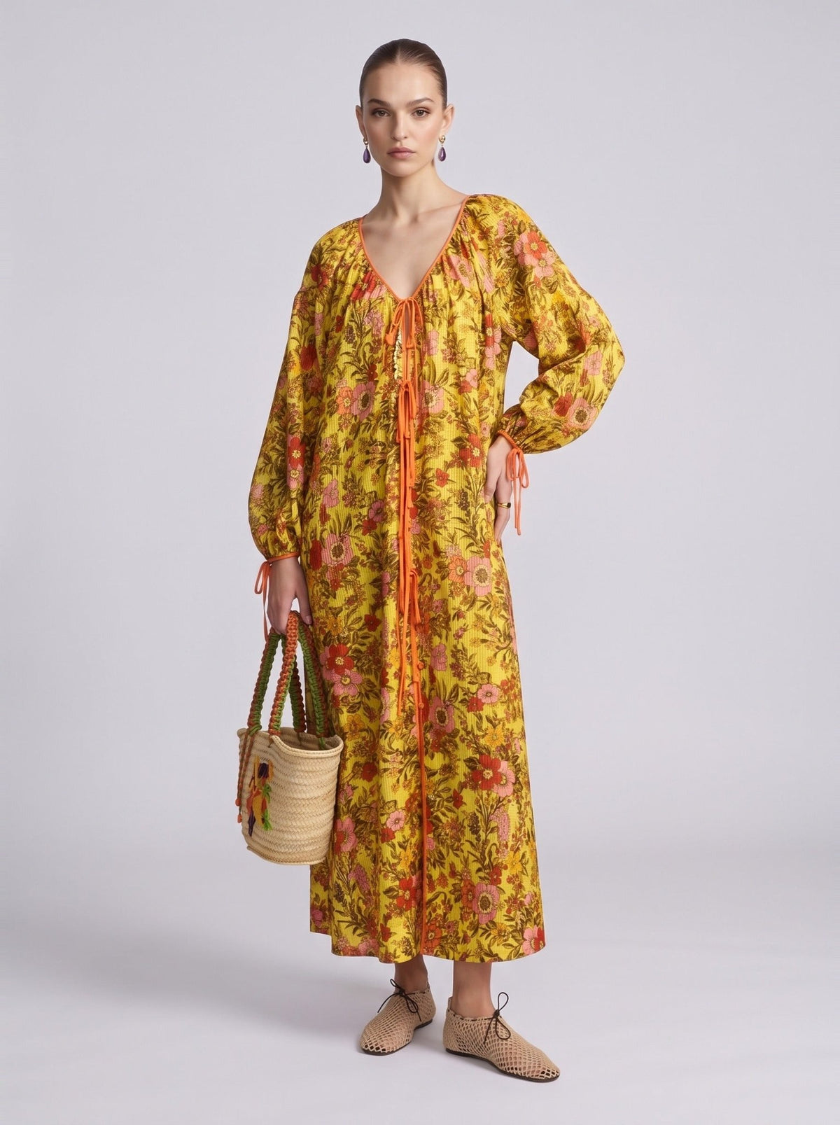 Floral Tie Front Maxi Dress - Social Queen