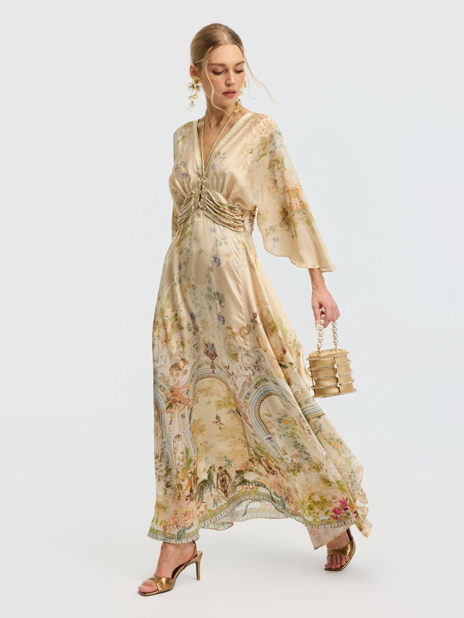 Garden Print Mulberry Silk Dress - Social Queen