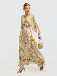 Garden Print Mulberry Silk Dress - Social Queen