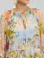 Garden Print Mulberry Silk Dress - Social Queen