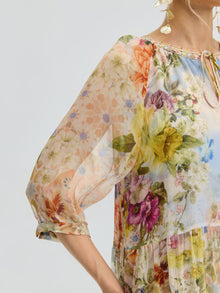 Garden Print Mulberry Silk Dress - Social Queen