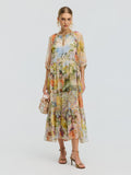 Garden Print Mulberry Silk Dress - Social Queen