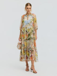 Garden Print Mulberry Silk Dress - Social Queen