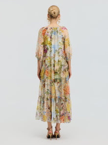 Garden Print Mulberry Silk Dress - Social Queen