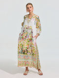 Garden Print Silk Dress (Slip Dress Included) - Social Queen