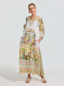 Garden Print Silk Dress (Slip Dress Included) - Social Queen
