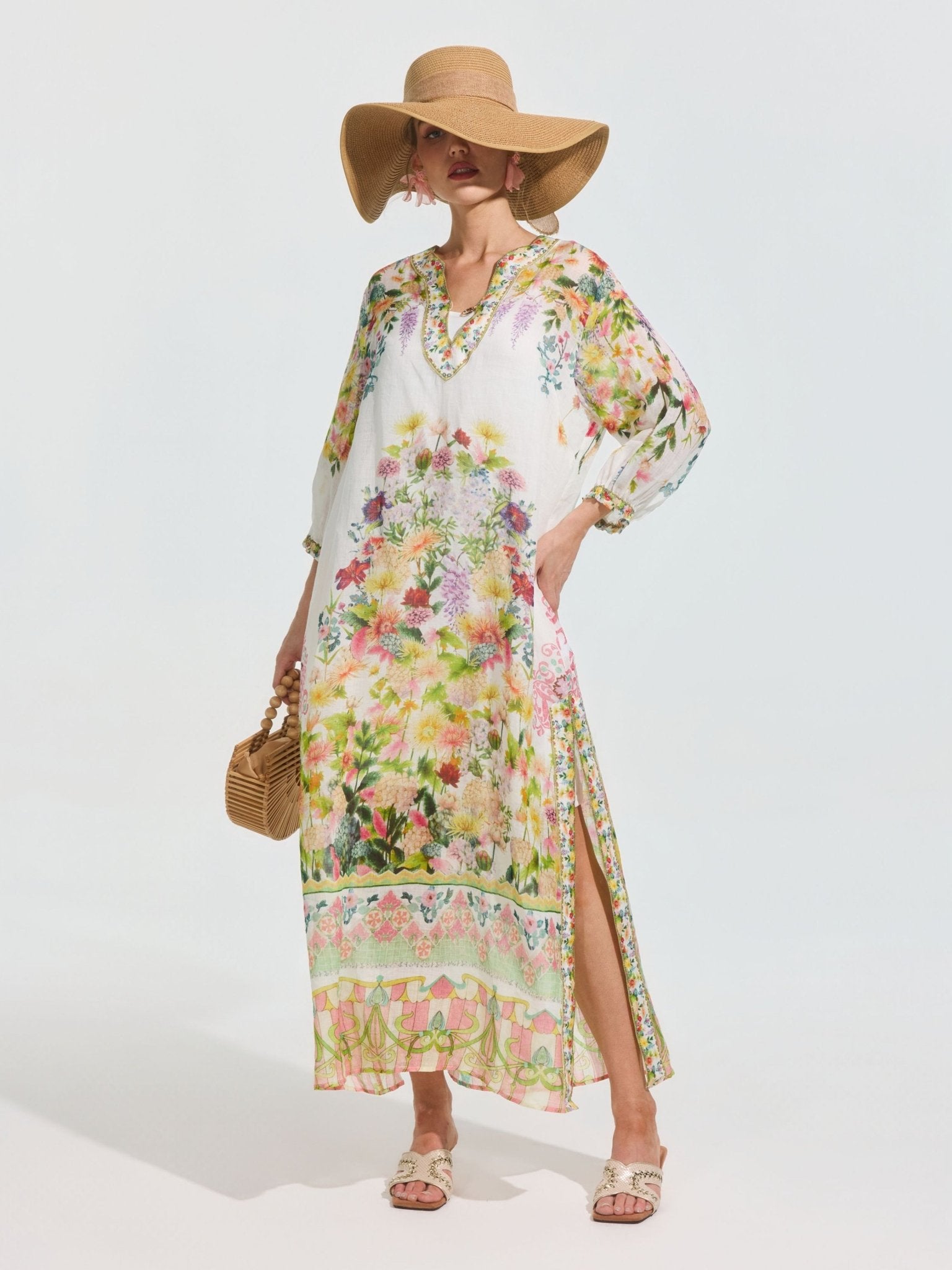 Garden Print Silk Dress (Slip Dress Included) - Social Queen