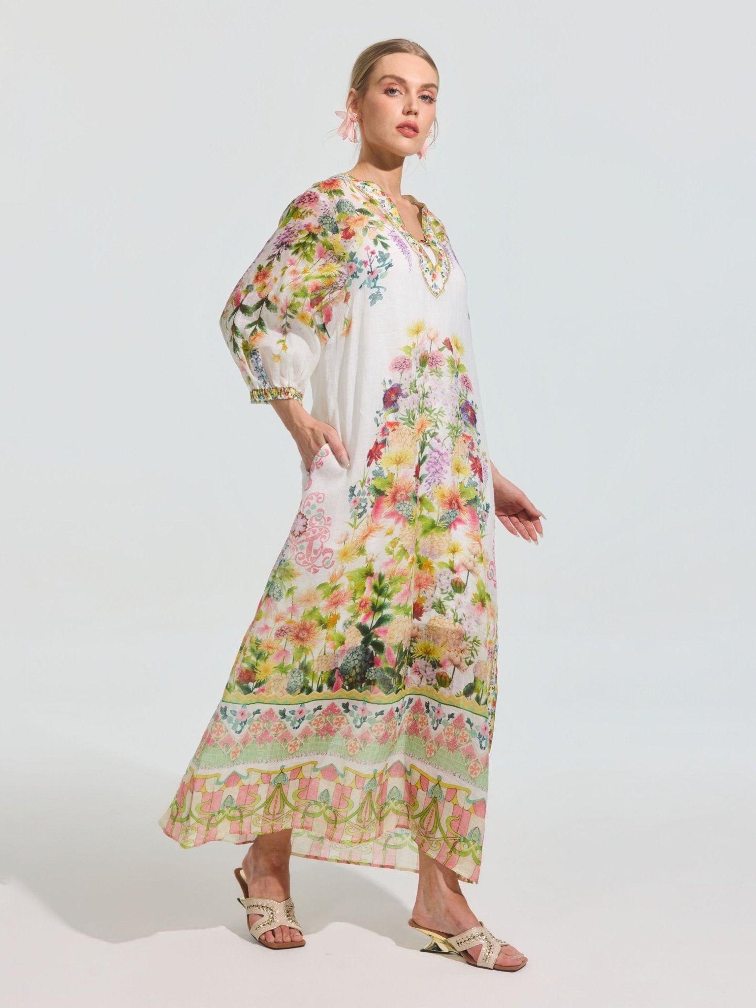 Garden Print Silk Dress (Slip Dress Included) - Social Queen