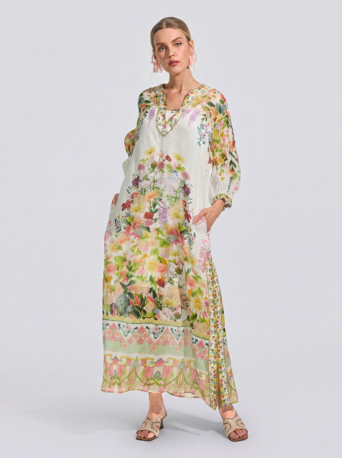 Garden Print Silk Dress (Slip Dress Included) - Social Queen
