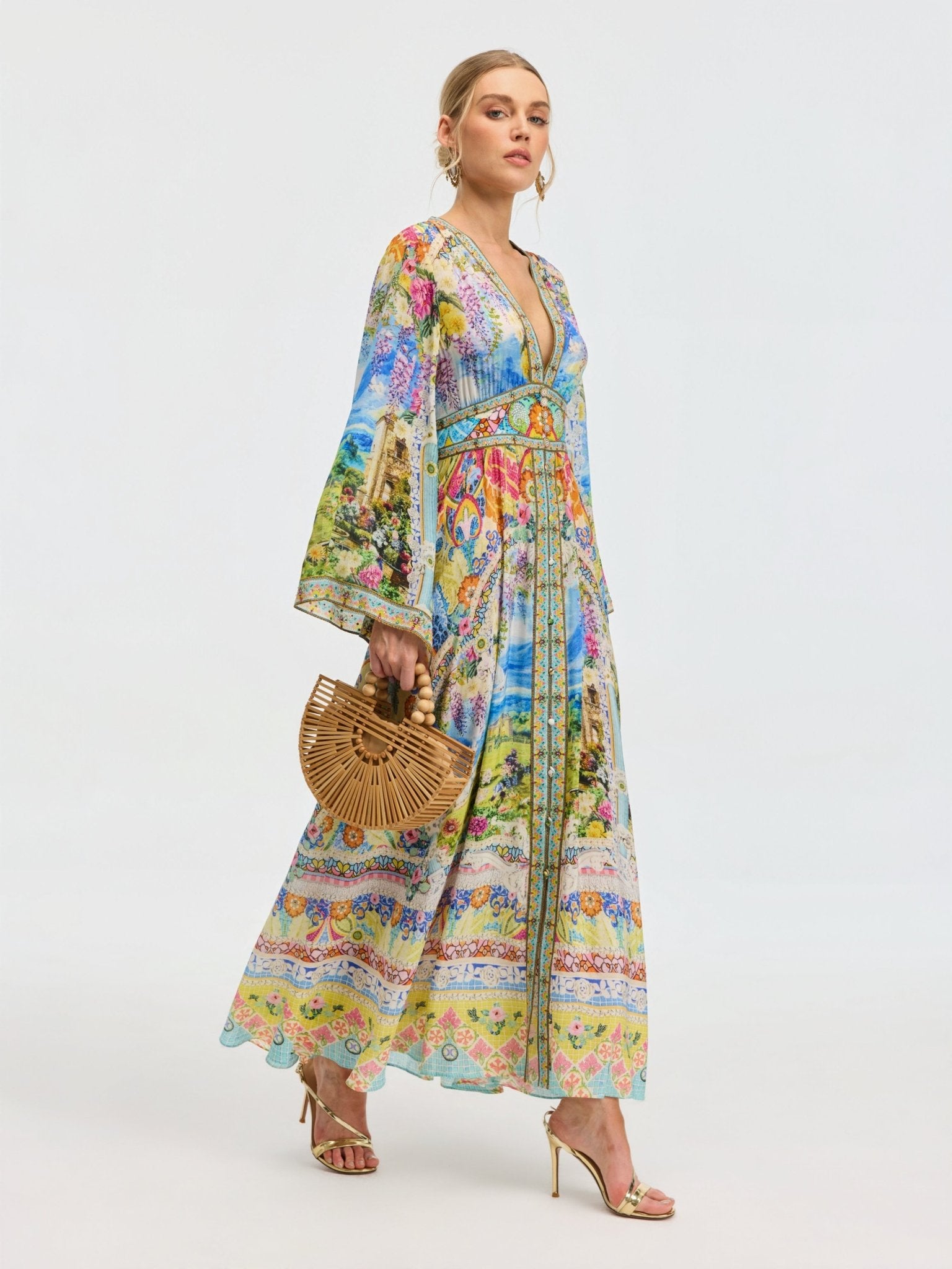 Garden Print Silk Maxi Dress - Social Queen