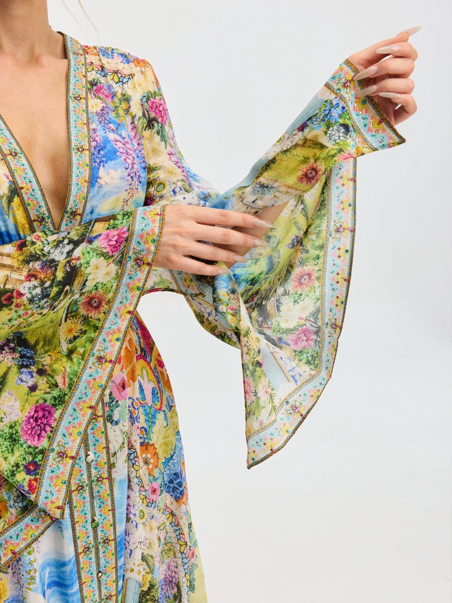 Garden Print Silk Maxi Dress - Social Queen