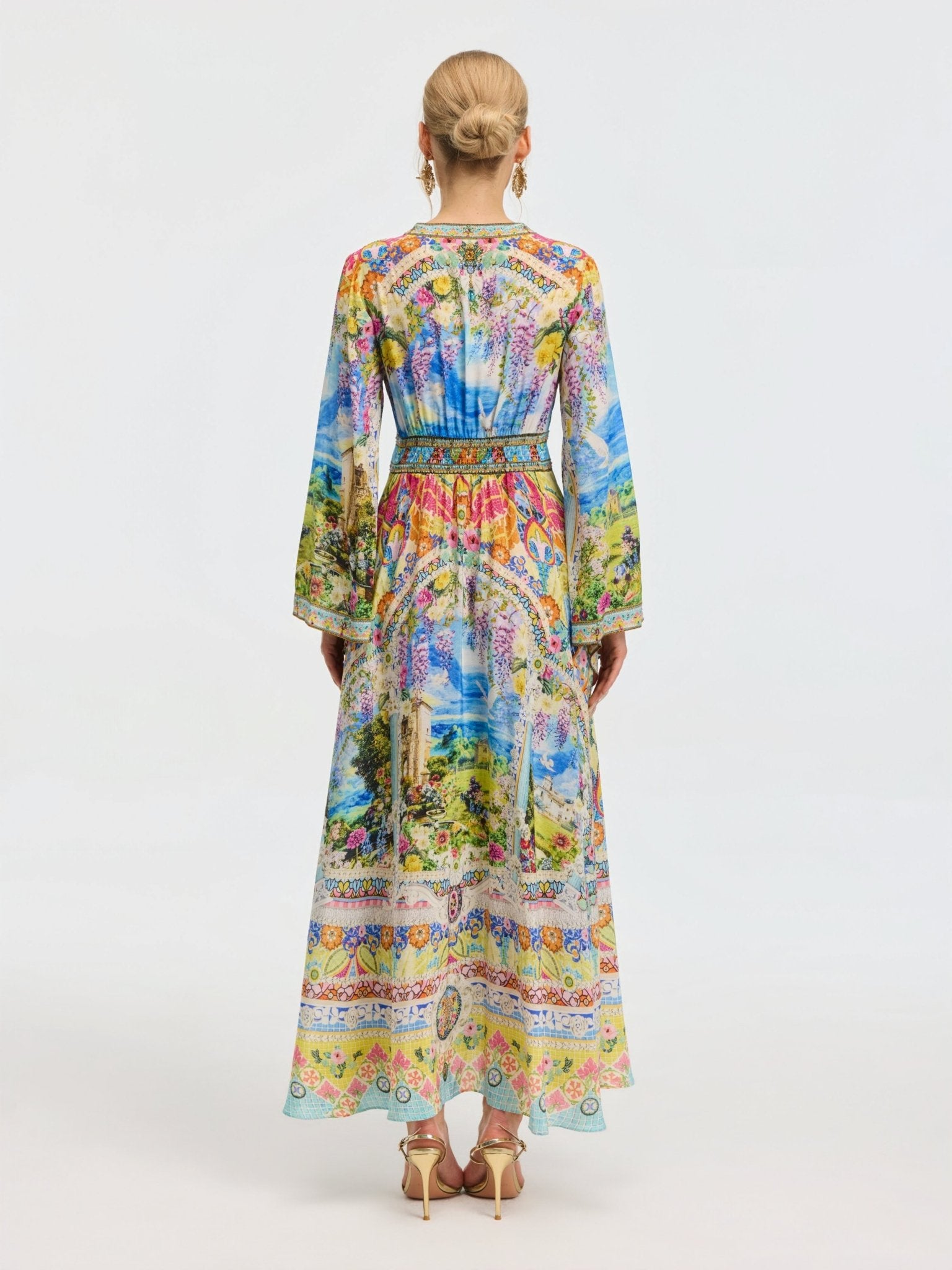 Garden Print Silk Maxi Dress - Social Queen