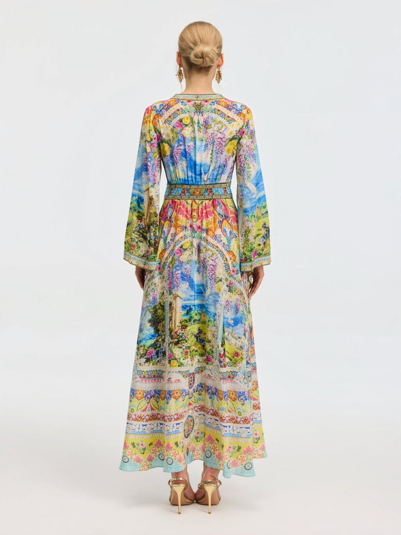 Garden Print Silk Maxi Dress - Social Queen