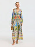 Garden Print Silk Maxi Dress - Social Queen