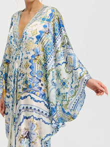 Geometric Floral Mulberry Silk Robe Dress - Social Queen