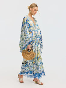 Geometric Floral Mulberry Silk Robe Dress - Social Queen