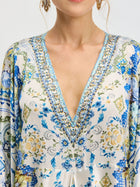 Geometric Floral Mulberry Silk Robe Dress - Social Queen