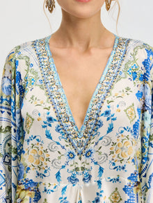 Geometric Floral Mulberry Silk Robe Dress - Social Queen