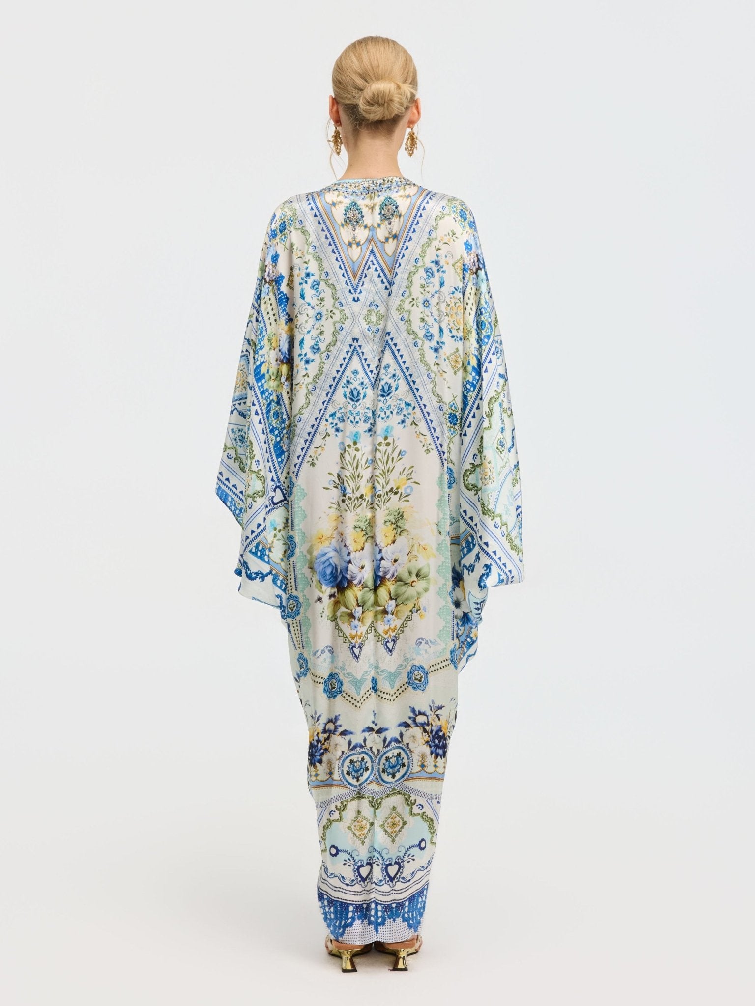 Geometric Floral Mulberry Silk Robe Dress - Social Queen