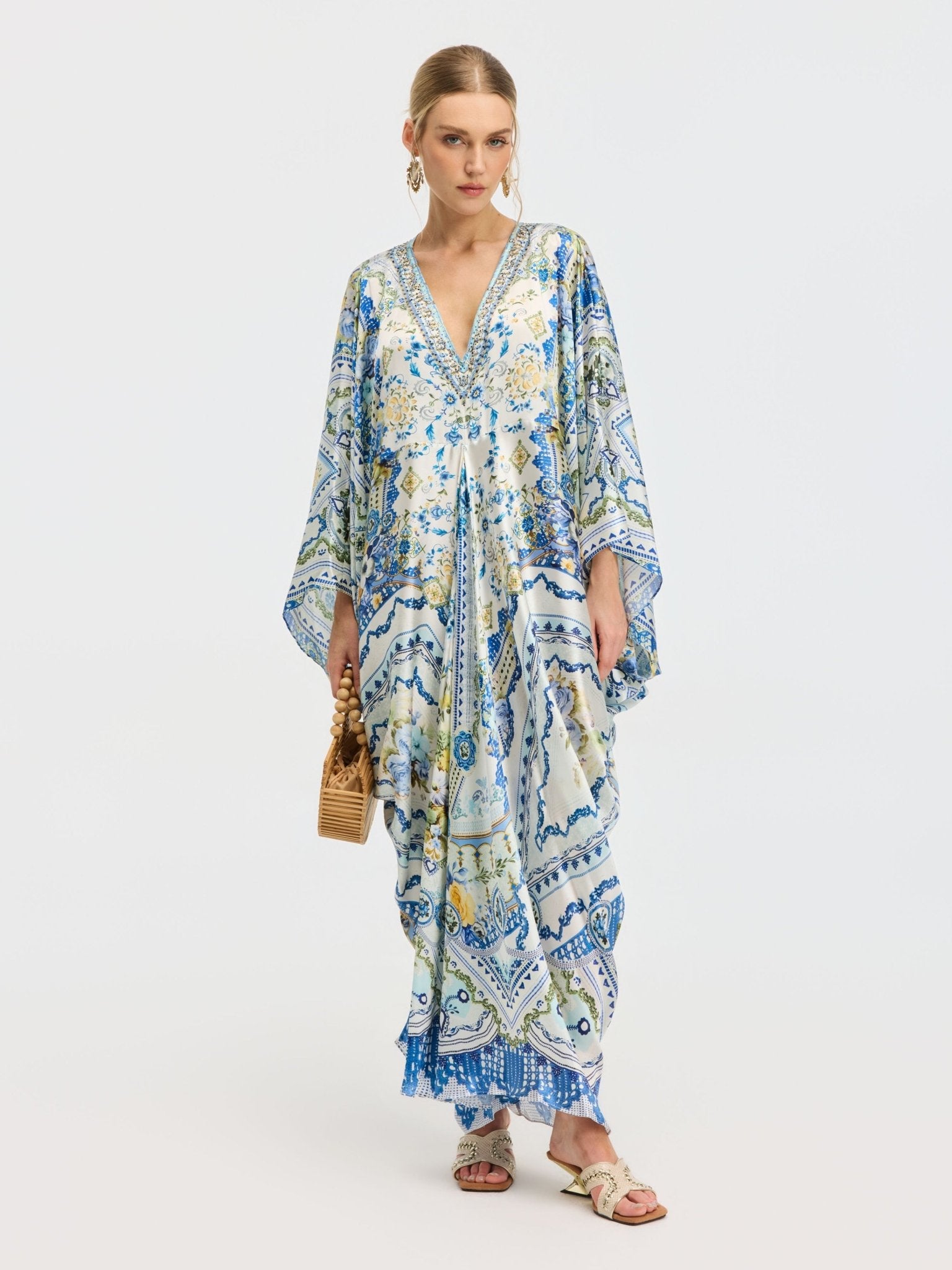 Geometric Floral Mulberry Silk Robe Dress - Social Queen