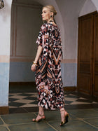 Geometric Motif Print Silk Dress (Scarf Included) - Social Queen