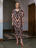 Geometric Motif Print Silk Dress (Scarf Included) - Social Queen
