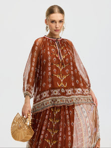 Geometric Print Mulberry Silk Blouse - Social Queen