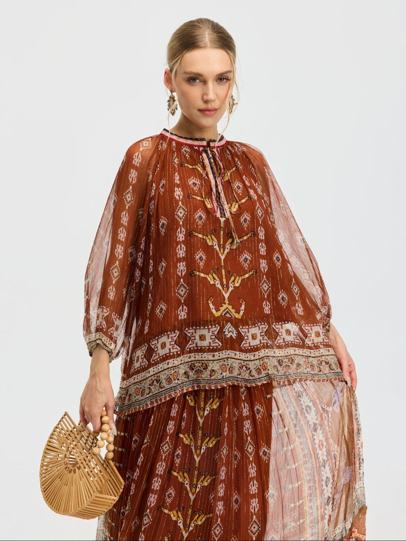 Geometric Print Mulberry Silk Blouse - Social Queen