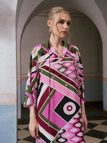 Geometric Print Mulberry Silk Dress - Social Queen