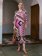Geometric Print Mulberry Silk Dress - Social Queen