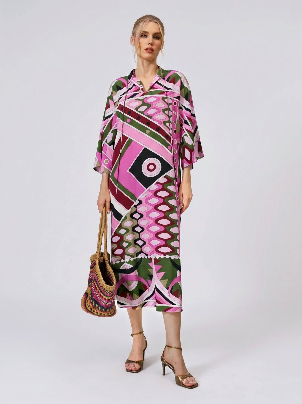 Geometric Print Mulberry Silk Dress - Social Queen