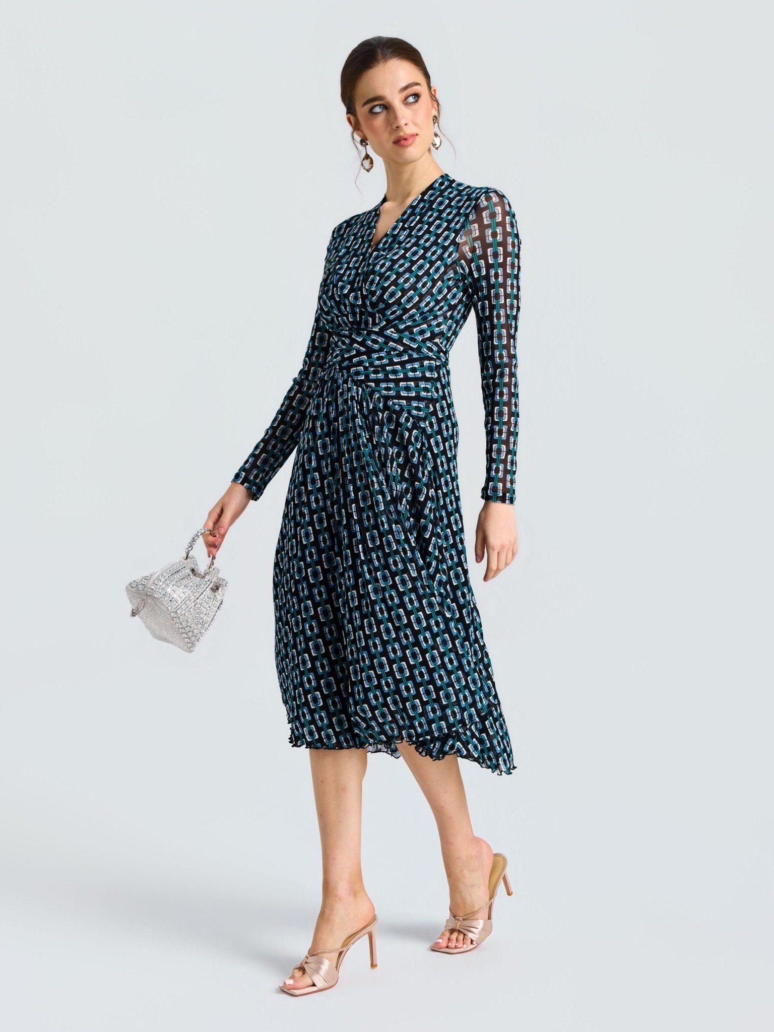 Geometric Print Stretch Dress - Social Queen