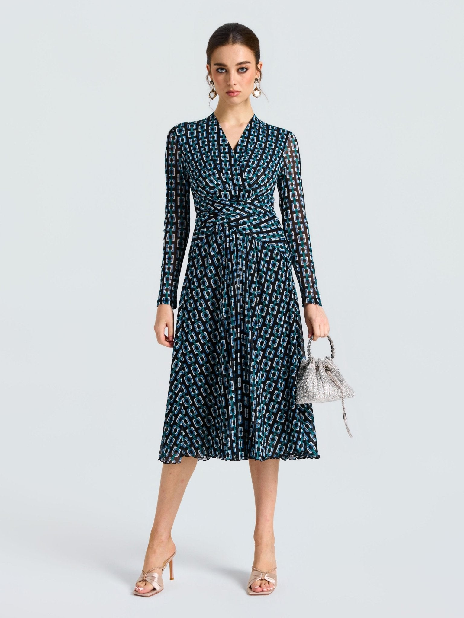 Geometric Print Stretch Dress - Social Queen