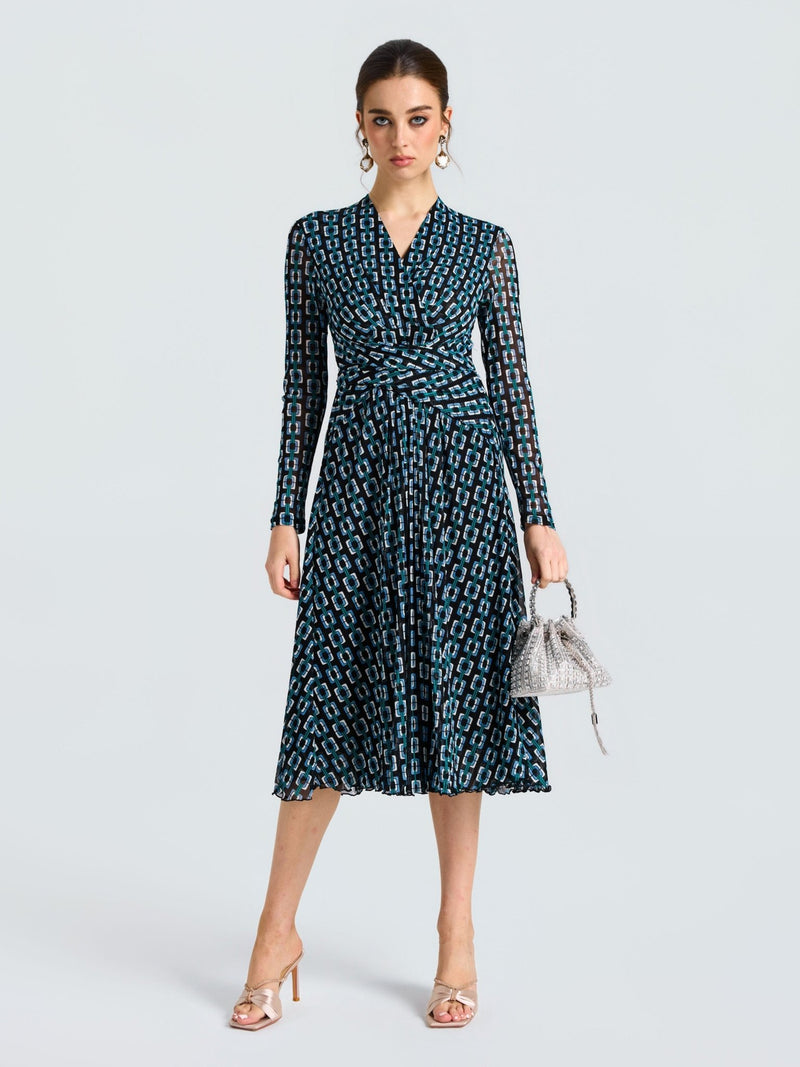 Geometric Print Stretch Dress - Social Queen