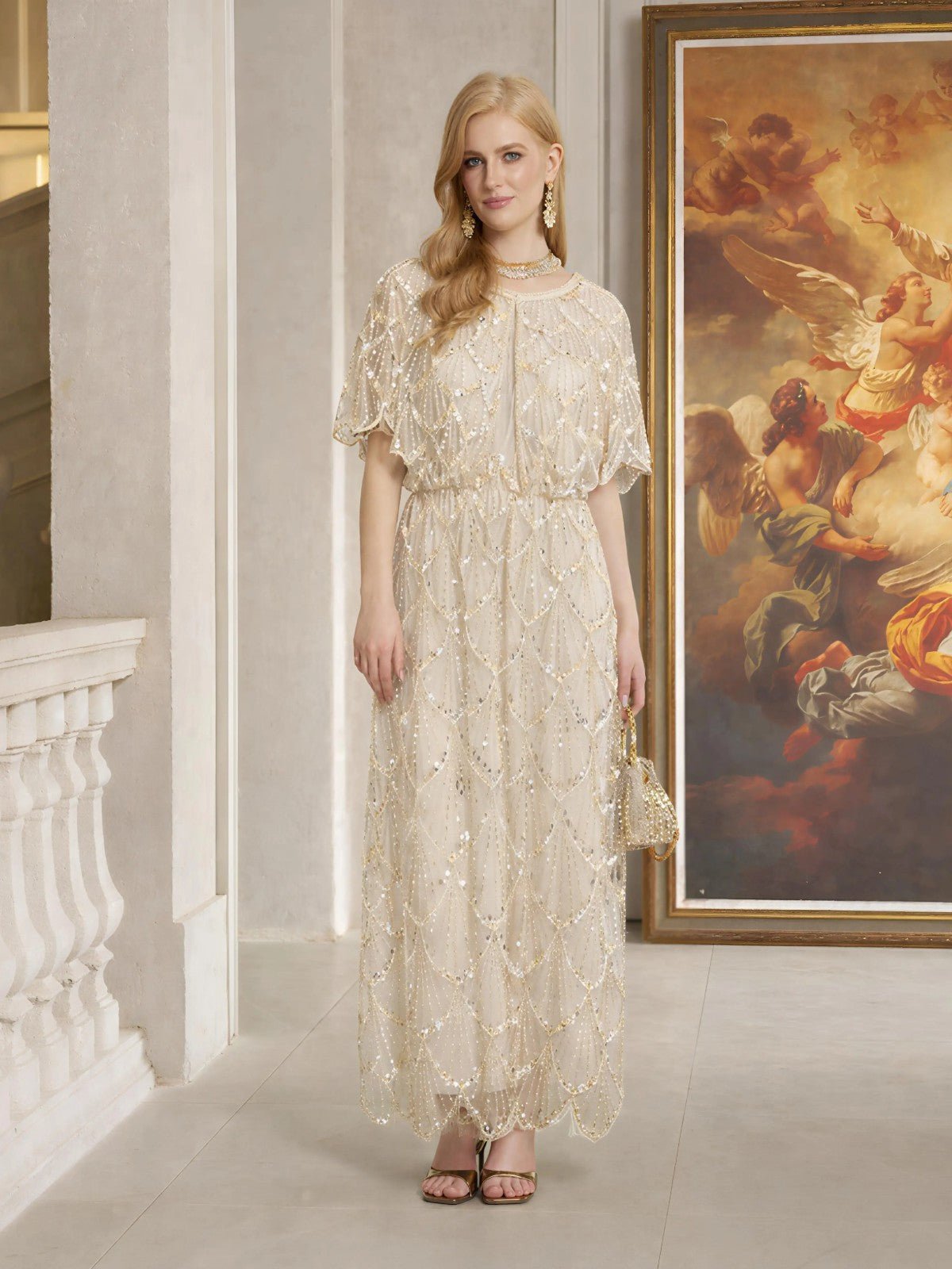 beaded capelet dress Gilded Cape BEIGE White / OS Sizes:S (UK Size 8) line skirt offers the Cecilie Bahnsen Anna October Coletta Sheer