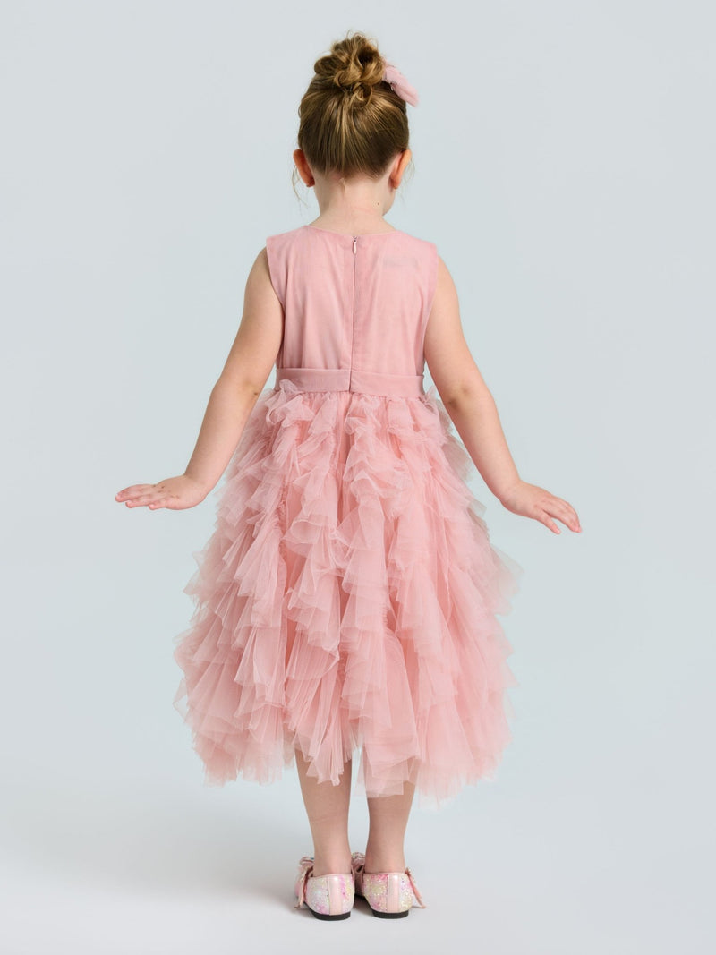Girls Floral Sequin Tiered Tulle Midi Dress - Social Queen