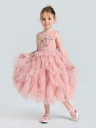 Girls Floral Sequin Tiered Tulle Midi Dress - Social Queen