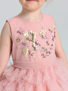 Girls Floral Sequin Tiered Tulle Midi Dress - Social Queen