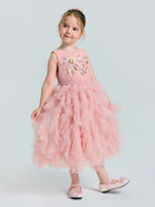 Girls Floral Sequin Tiered Tulle Midi Dress - Social Queen