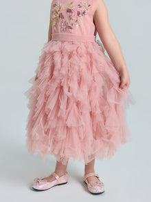 Girls Floral Sequin Tiered Tulle Midi Dress - Social Queen