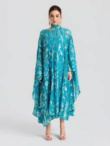 Gold Botanical Jacquard Silk Dress - Social Queen