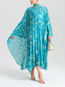 Gold Botanical Jacquard Silk Dress - Social Queen
