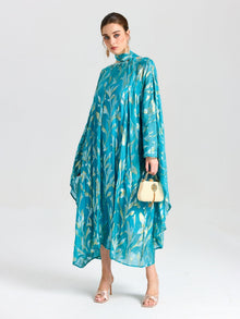Gold Botanical Jacquard Silk Dress - Social Queen