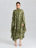 Gold Botanical Jacquard Silk Dress - Social Queen