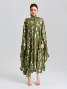 Gold Botanical Jacquard Silk Dress - Social Queen