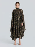 Gold Botanical Jacquard Silk Dress - Social Queen