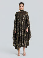 Gold Botanical Jacquard Silk Dress - Social Queen