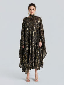 Gold Botanical Jacquard Silk Dress - Social Queen