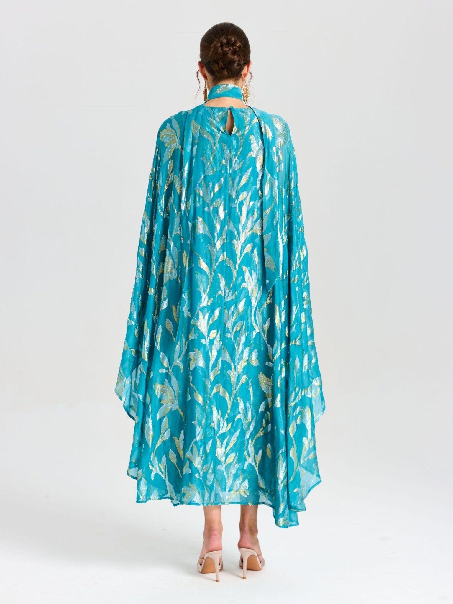Gold Botanical Jacquard Silk Dress - Social Queen