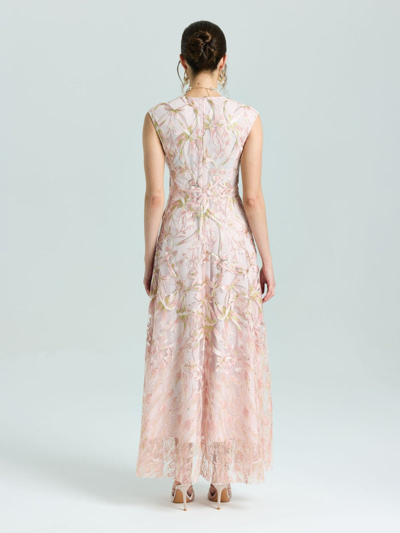Gold Floral Embroidered Dress - Social Queen